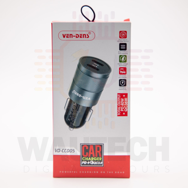 VEN-DENS PD20W + QC3.0 Fast Charging Car Adapter Dual Type C Port1 - (VD-CC005)